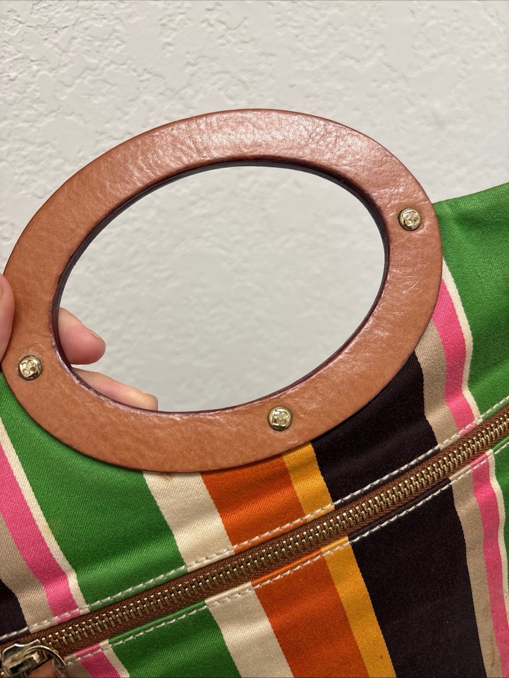 Kate Spade Striped Multicolor Canvas
Handbag with Wood Handle - Picture 8 of 10